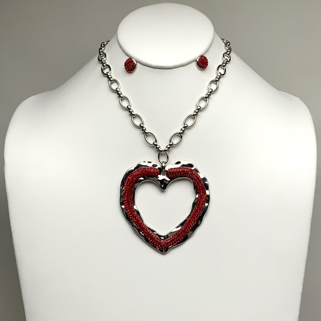 Rhinestone Heart Chain Link Necklace Set