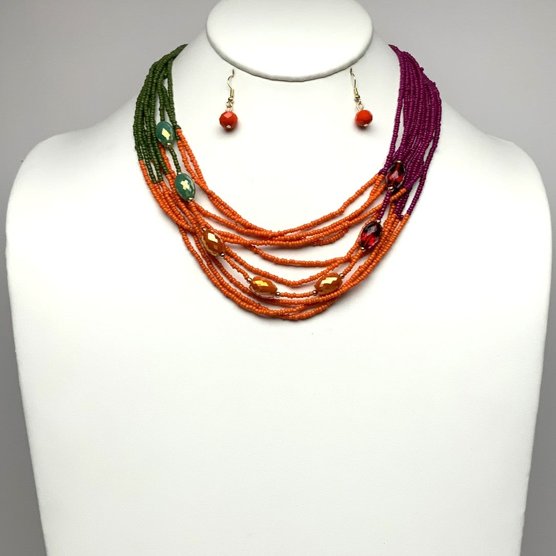 Seed Bead and Rhinestone Necklace Set