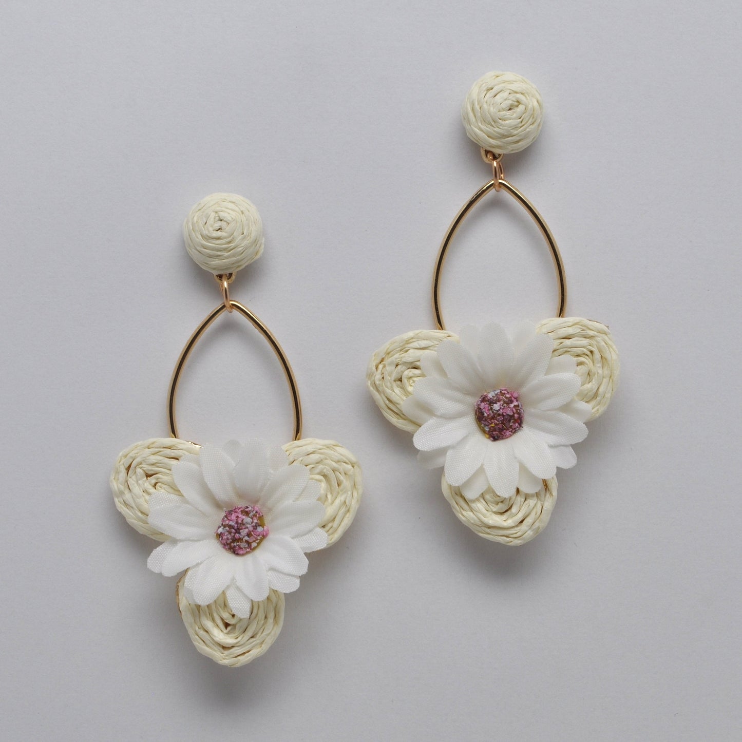 Twine Fabric Marquise Metal Shape Flower Earrings