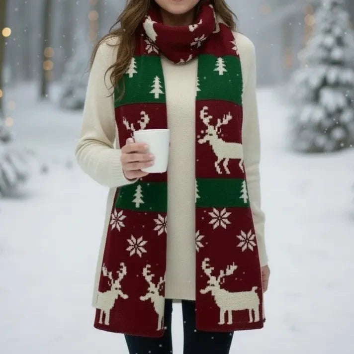 Reindeer Tree Snowflake Reversable Print Scarf