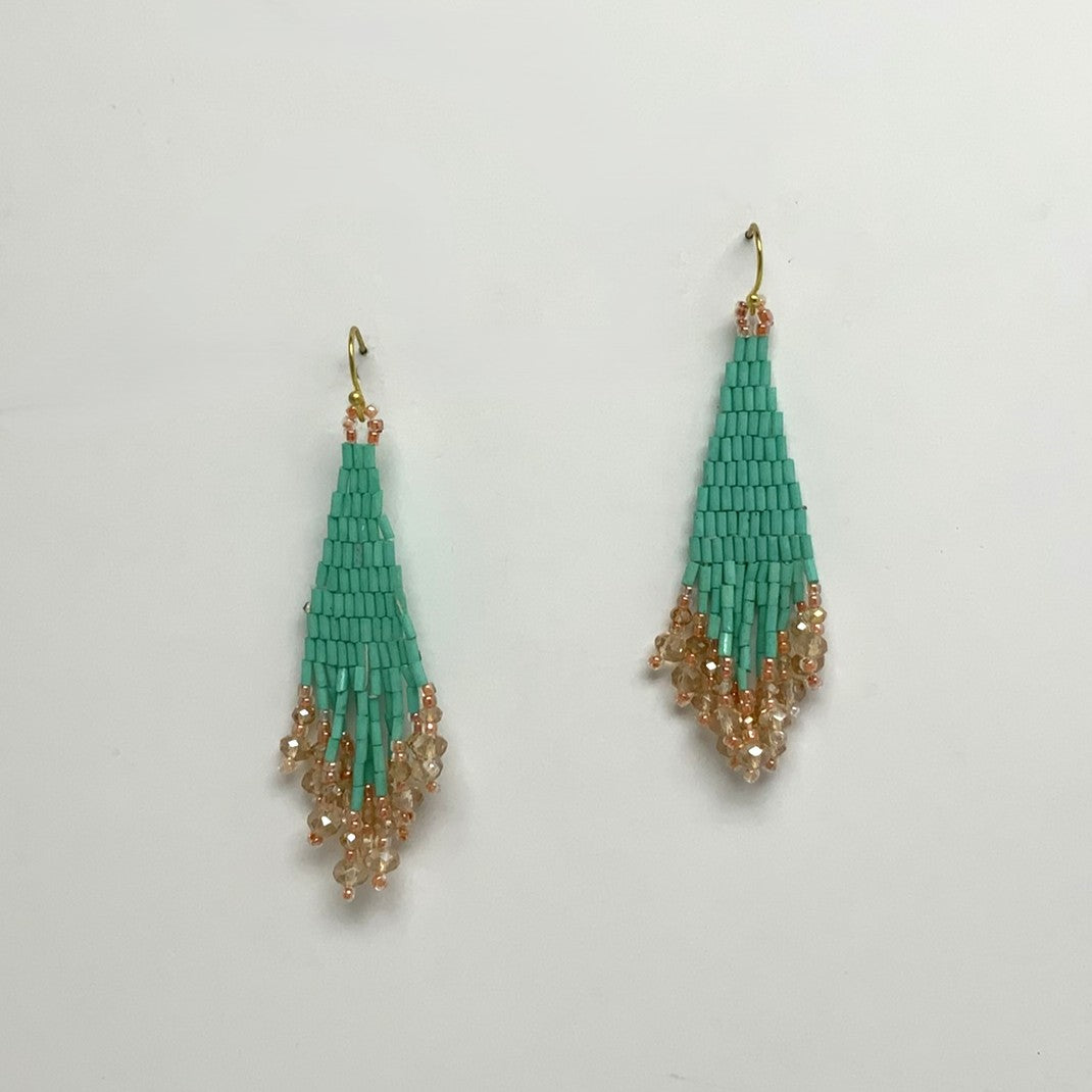 Flat Bead Crystal Tassel Earrings