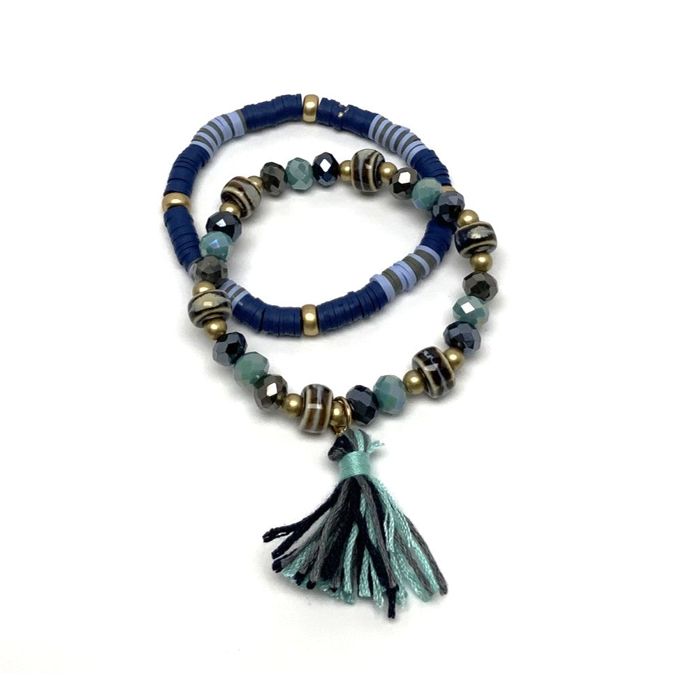 Double Flat Bead Crystal Bracelets