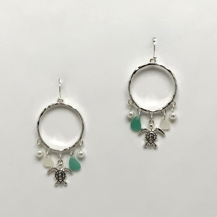 Sea Glass Turtle Hoop Earrings