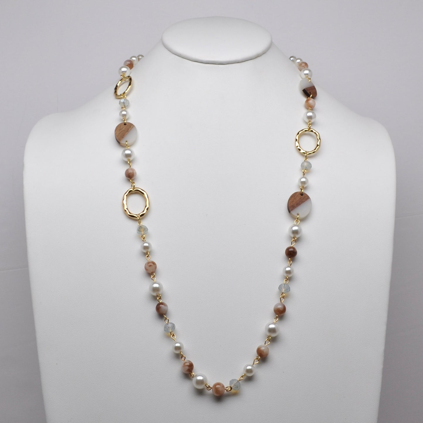 Long Pearl Crystal Mix Bead Necklace