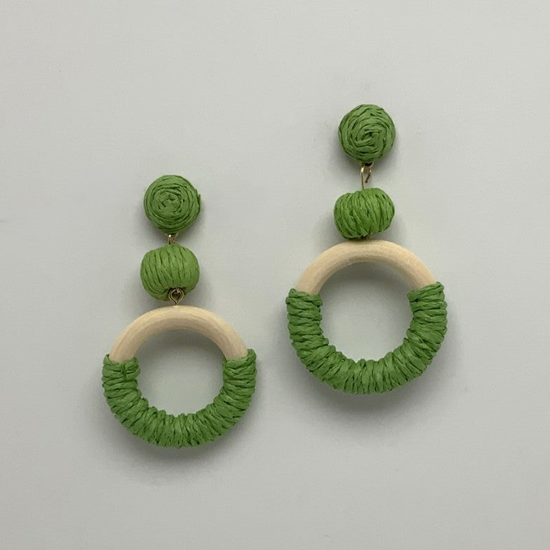 Twine Wrapped Wooden Circle Earrings