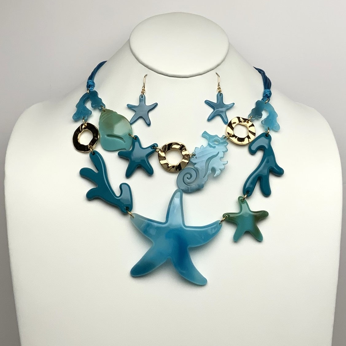 Nautical Lucite Design Bib Style Cord Necklace