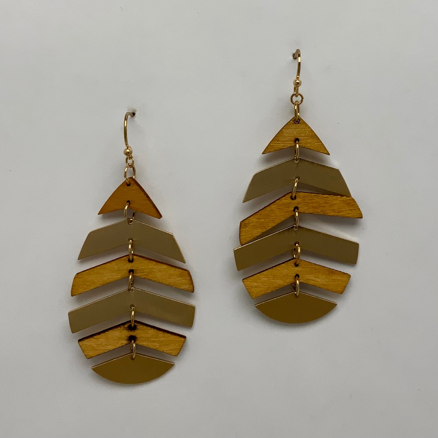 Teardrop Metal Wood Dangle Earrings