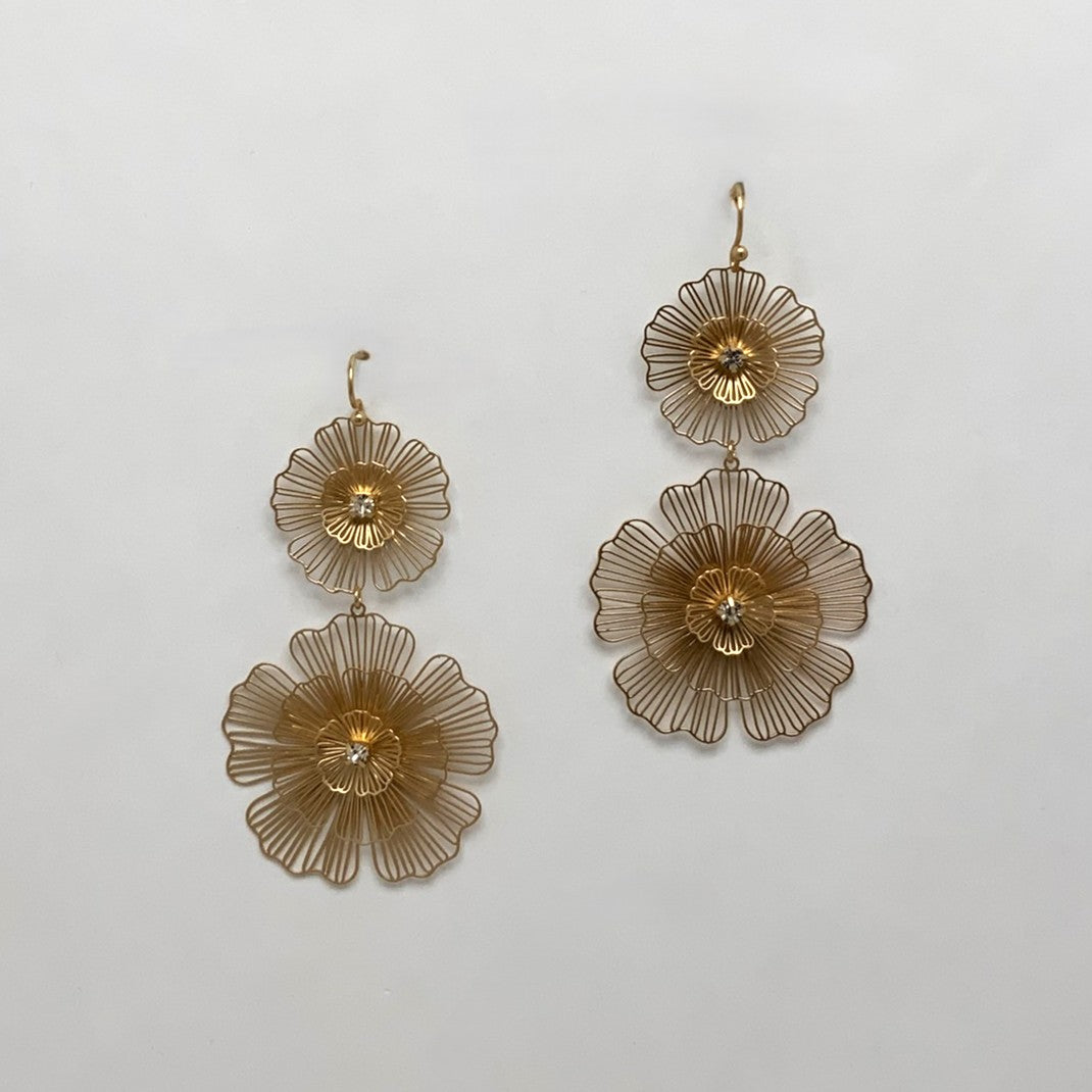 Thin Flower Metal Drop Earrings
