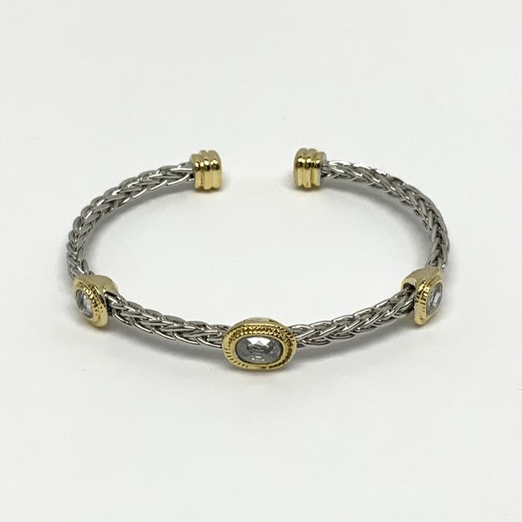 Three Stone Braided Cuff Bracelet