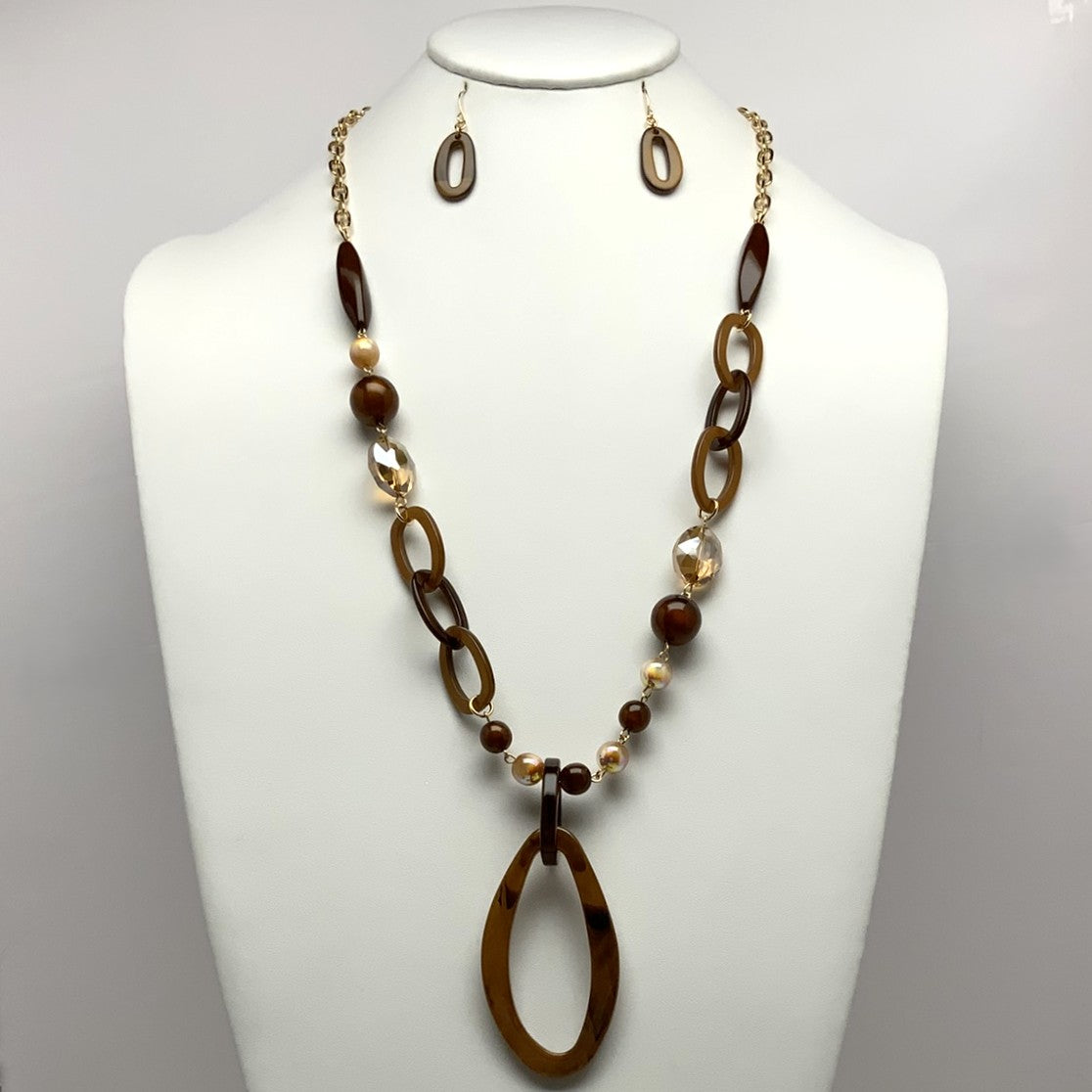 Long Lucite Crystal Mix Necklace Set