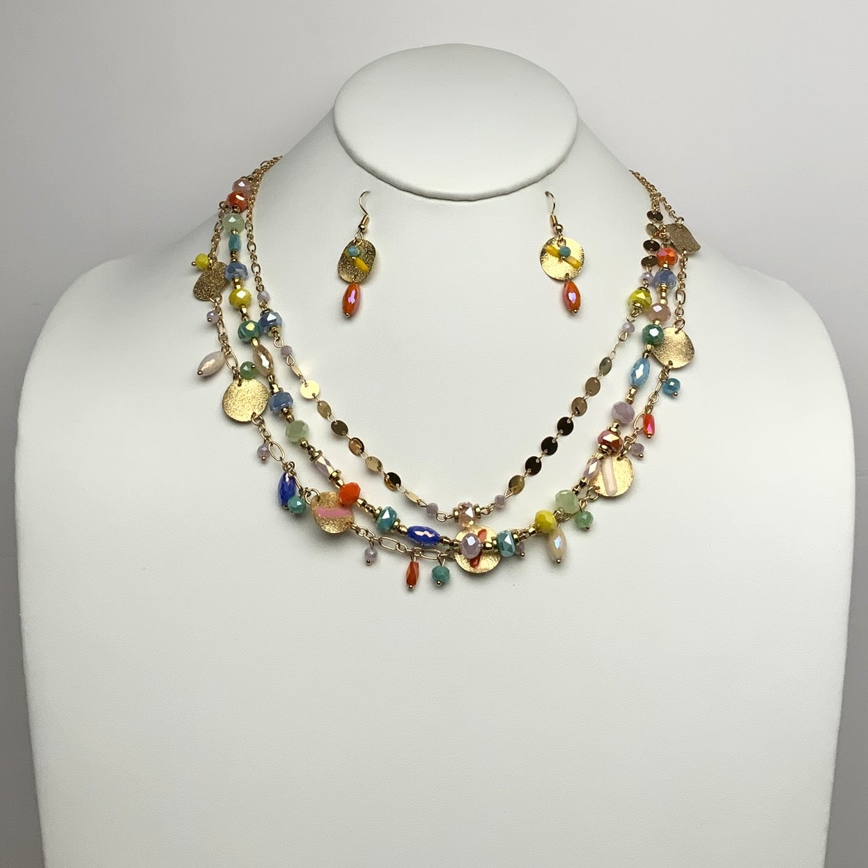 Layered Beaded Metal Circle Necklace Sets