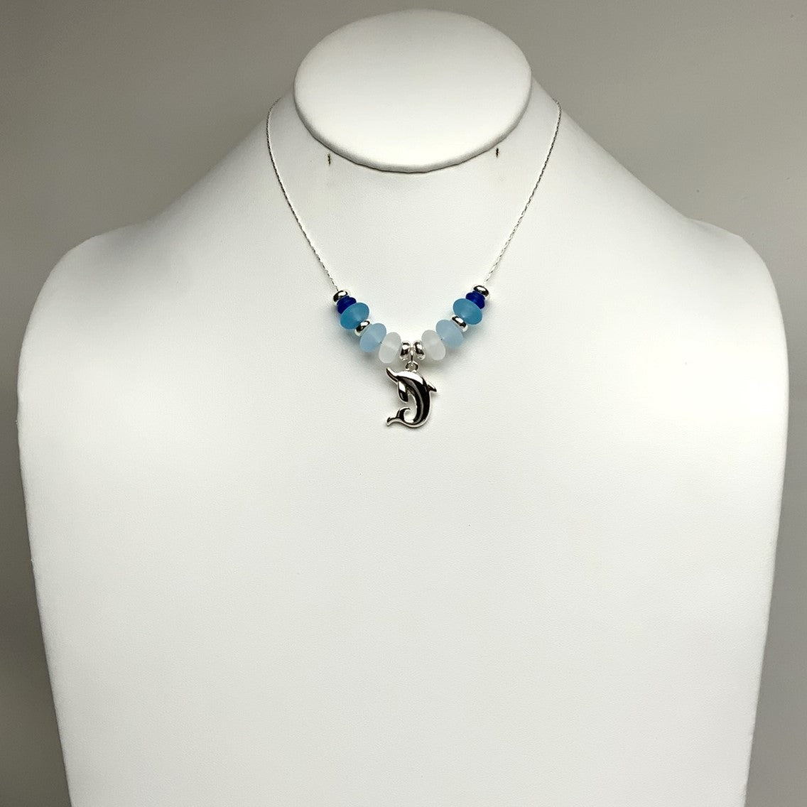 Sea Glass Bead Dolphin Necklace