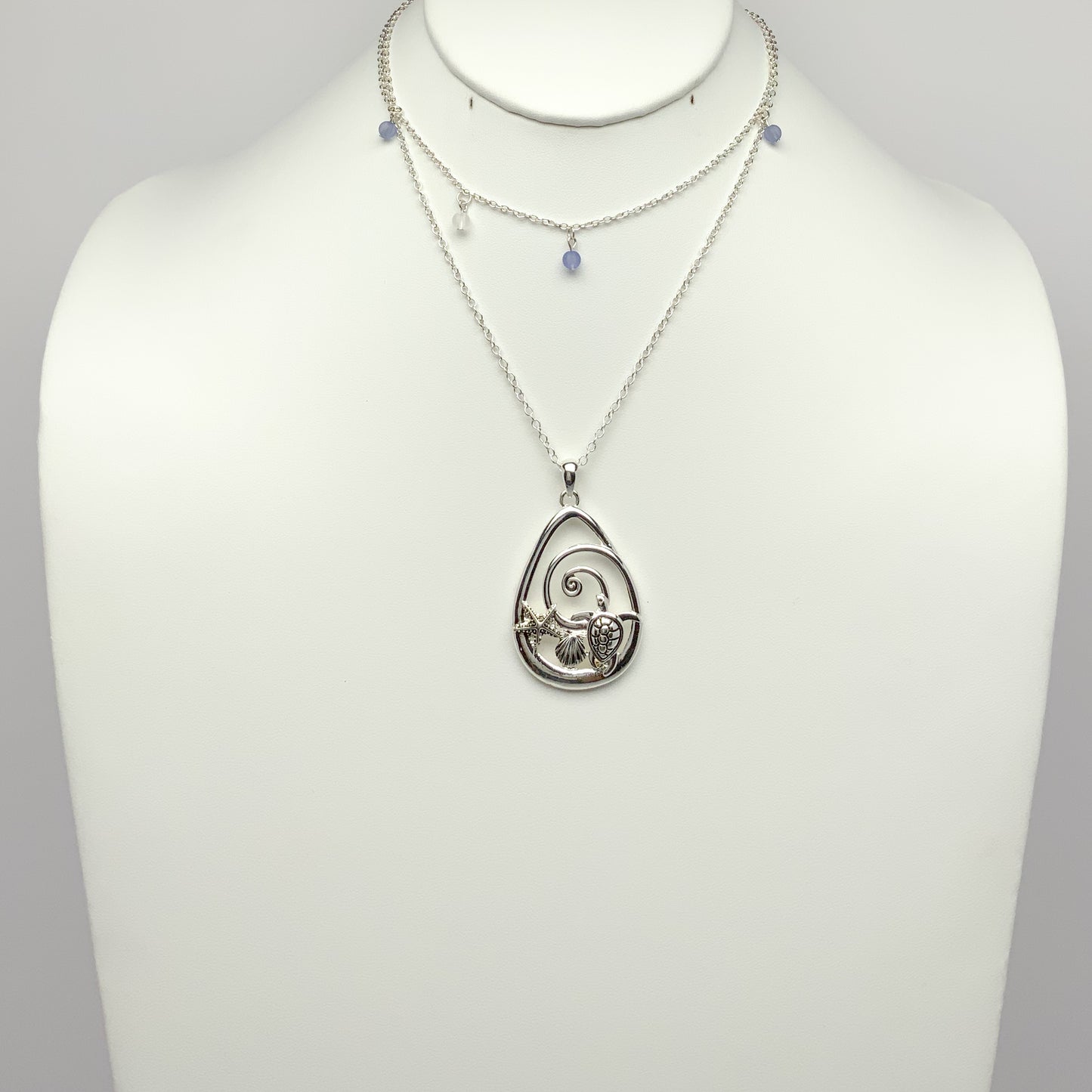 Layered Crystal Charm Nautical Spiral Teardrop Necklace