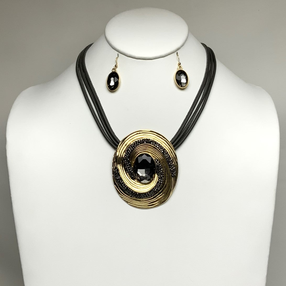 Rhinestone Swirl Cord Necklace Set