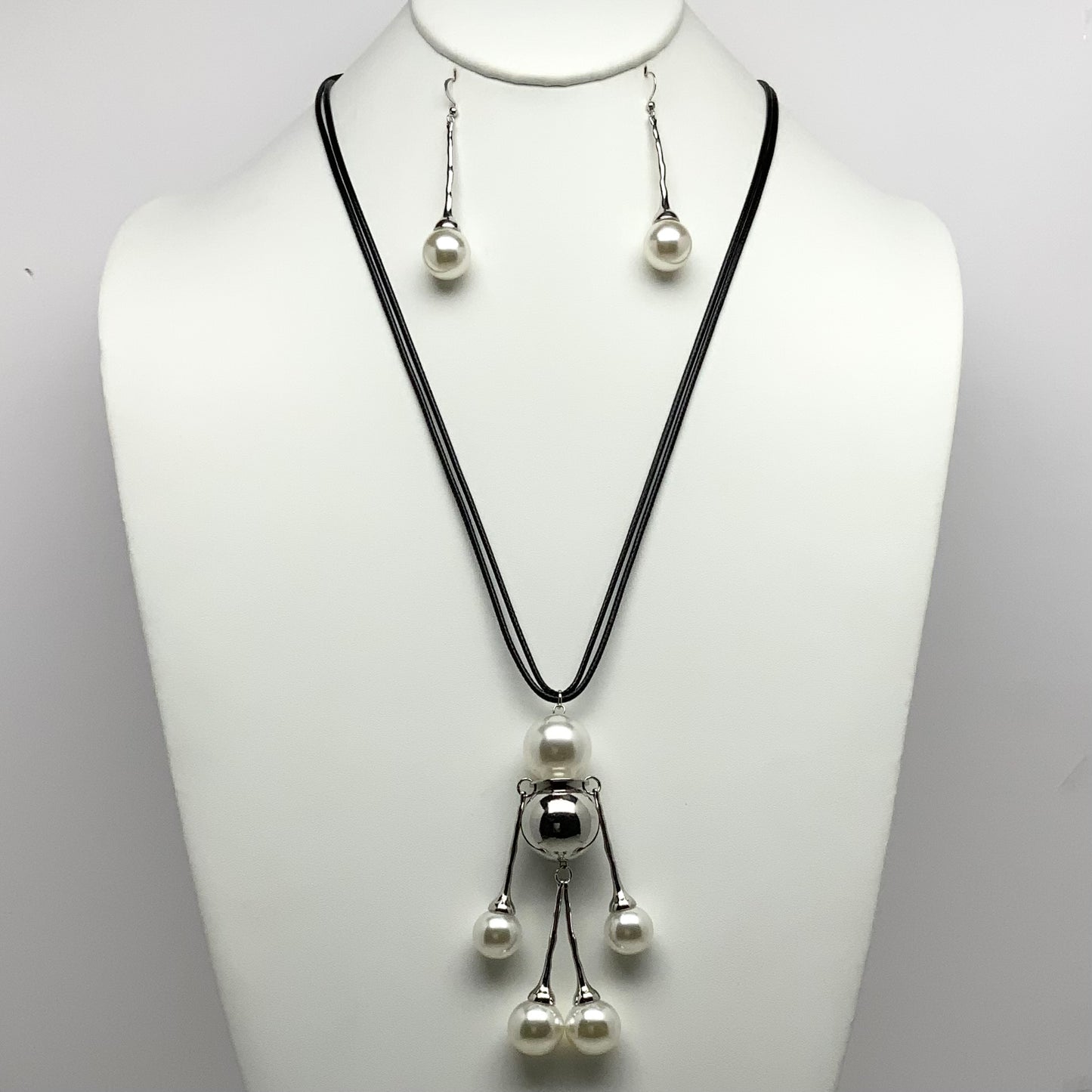 Stick Figure Pearl Cord Necklace Set