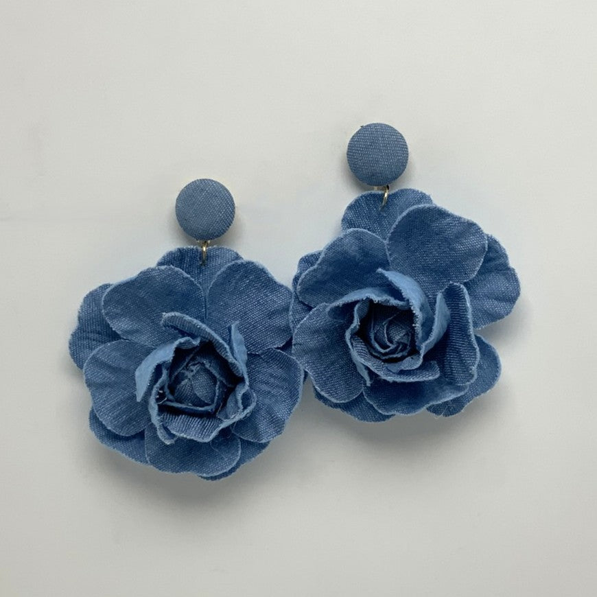 Denim Flower Statement Earrings