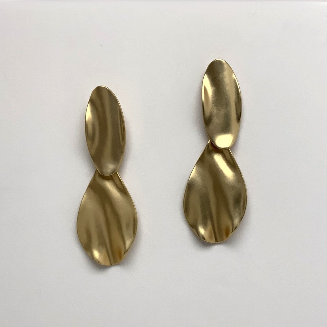 Hammered Oval Drop Clip-On Earrings