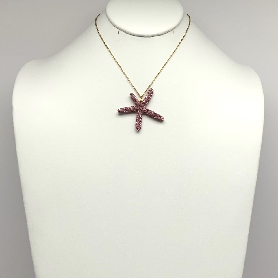 Short Metal Chain with Rhinestone Starfish Necklace