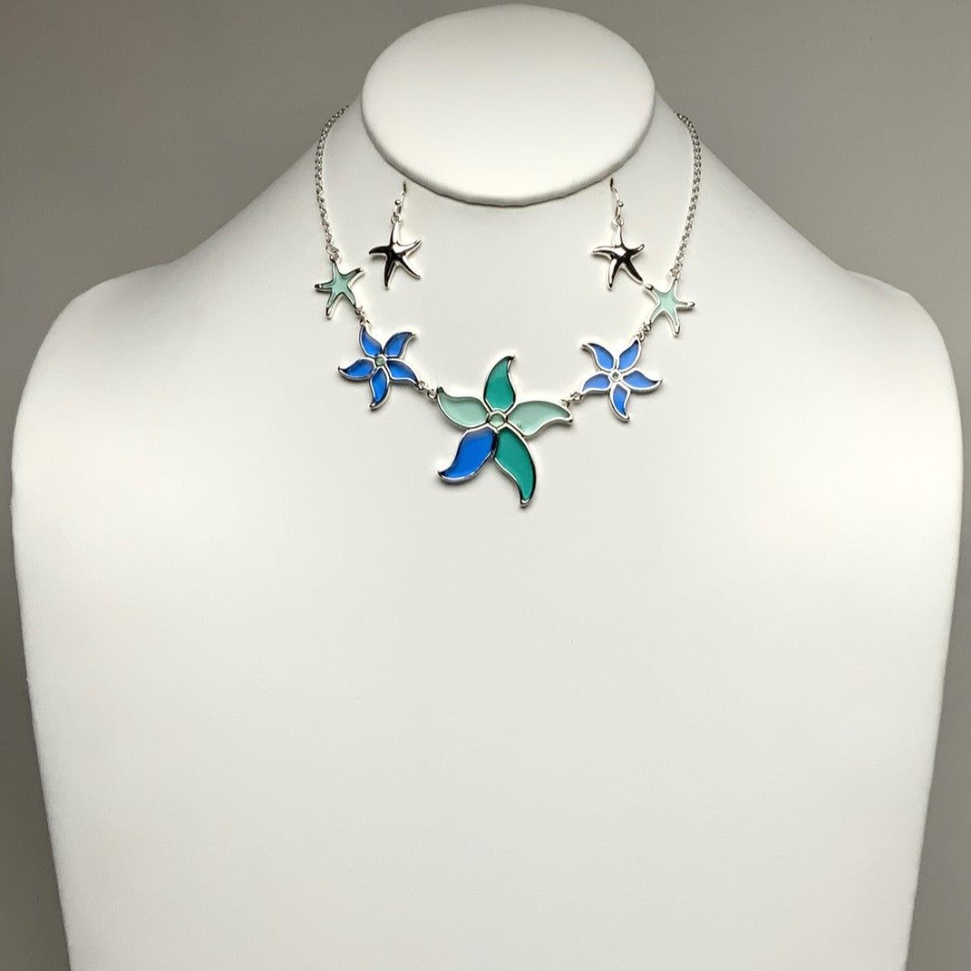 Tinted Enamel Starfish Necklace Set