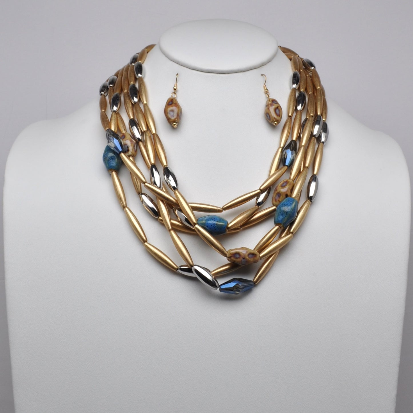Multi Strand Layered Bead Necklace Set