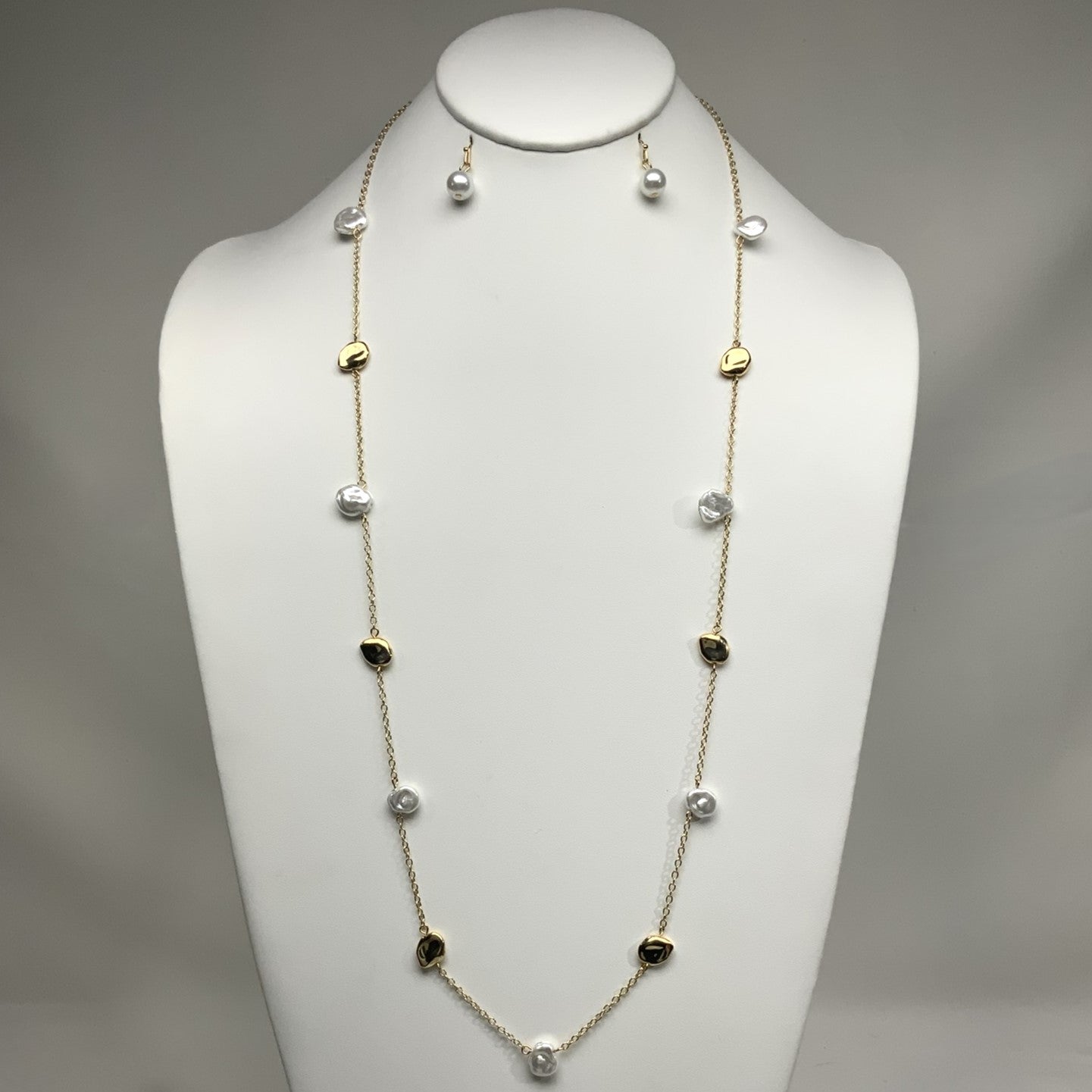 Long Pearlescent Stone Necklace Set