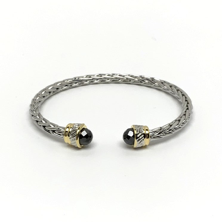 Black Cubic Zirconia Braided Cuff Bracelet