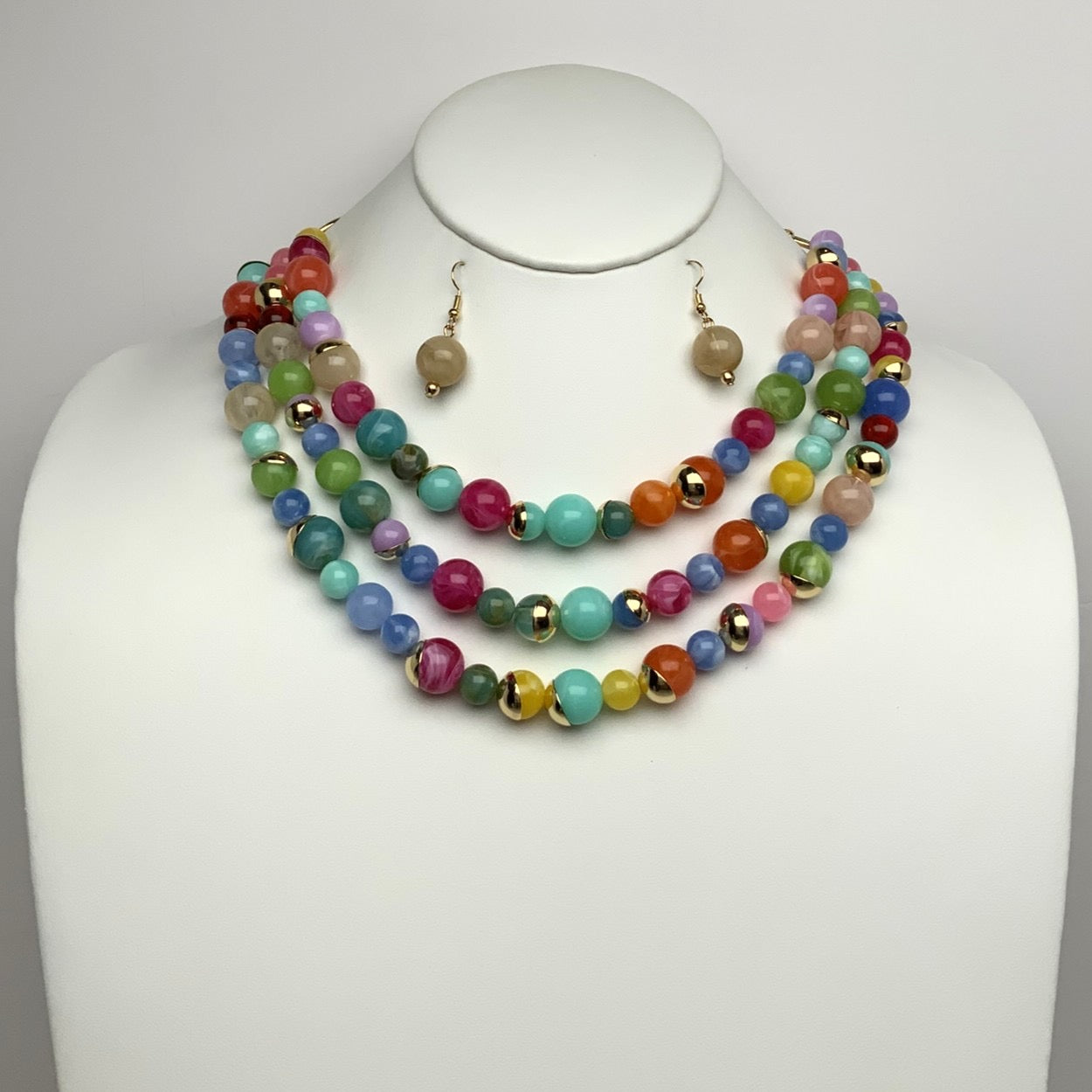 Lucite Marble Design Layered Necklace Set