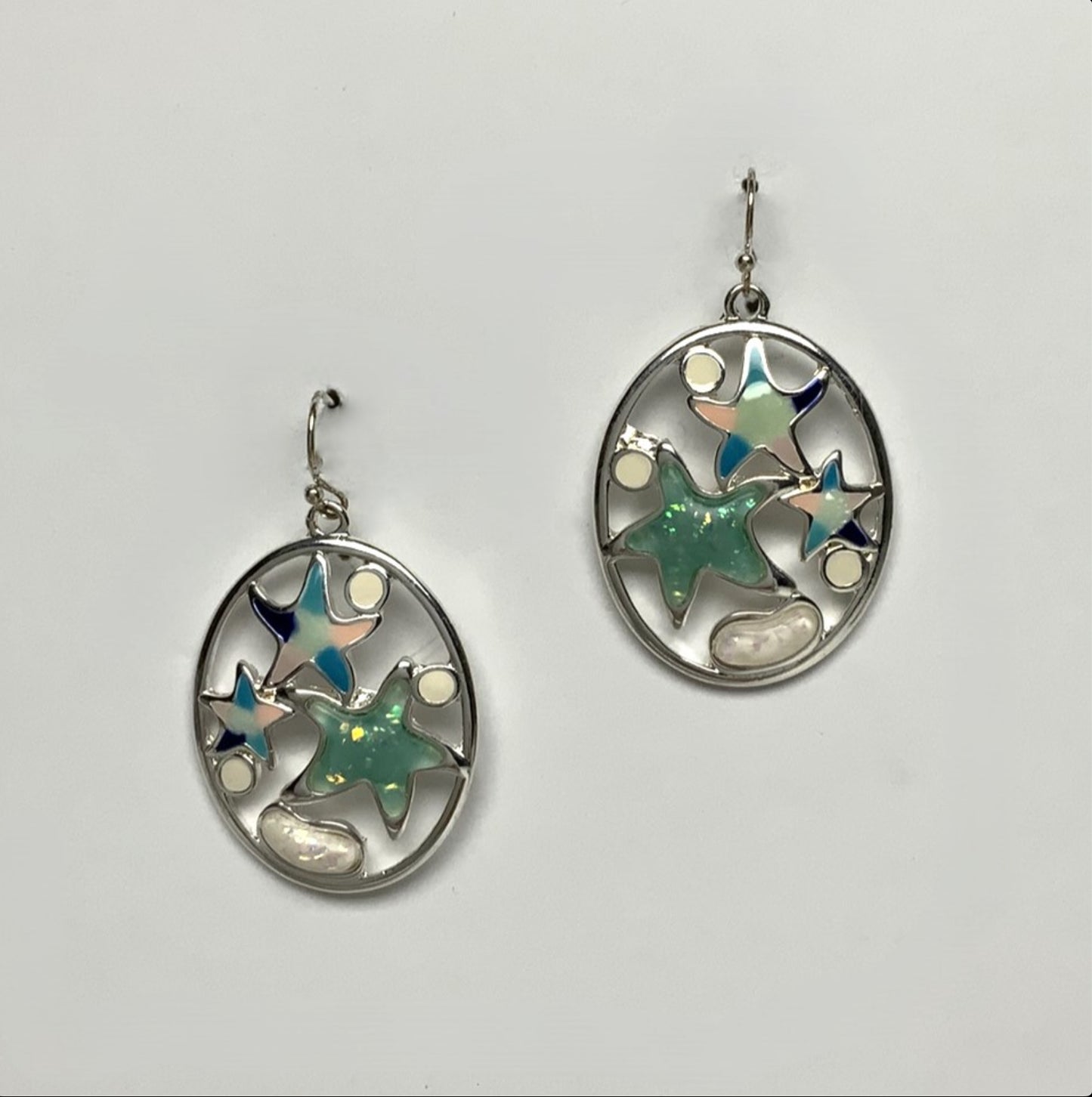 Oval Enamel Starfish Earrings