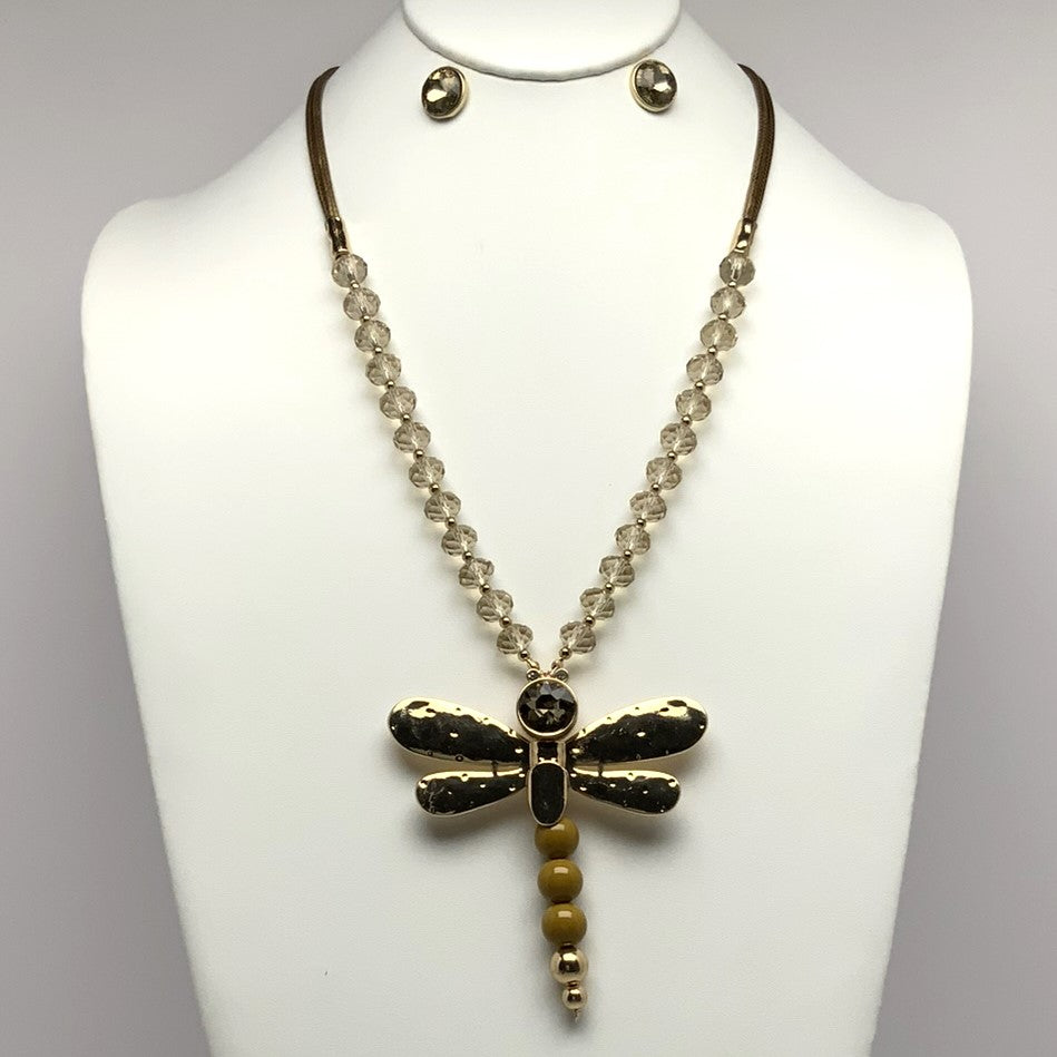 Crystal Dragonfly Drop Necklace