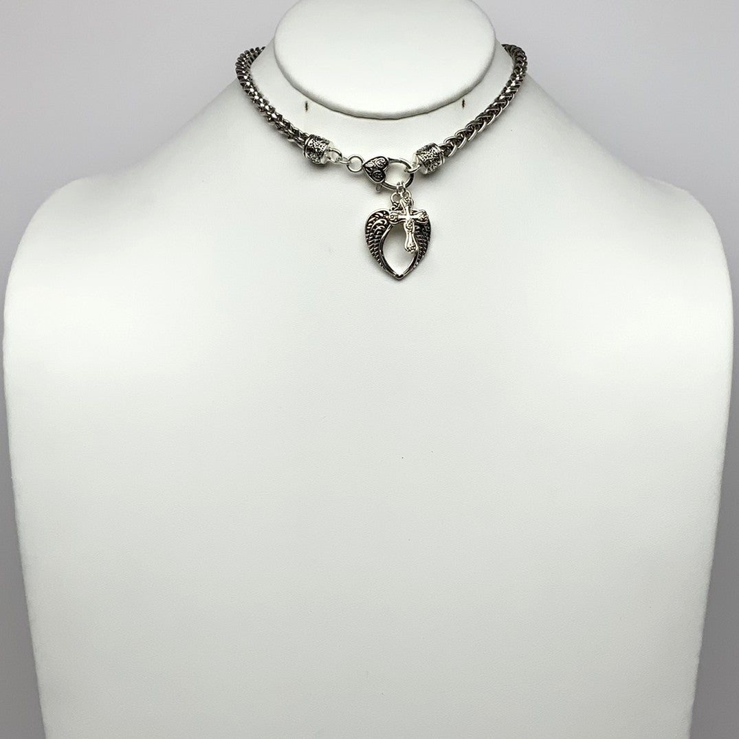 Western Angel Wings Cross Clasp Necklace