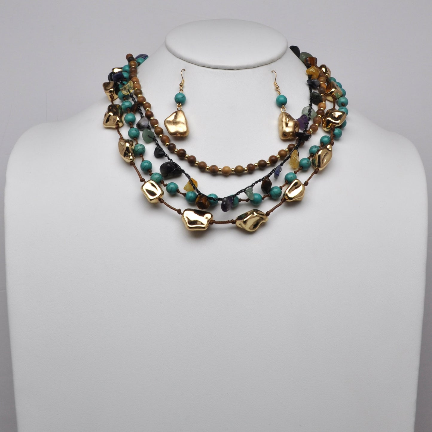 Multi-Strand Knotted Nugget Layering Necklace Set