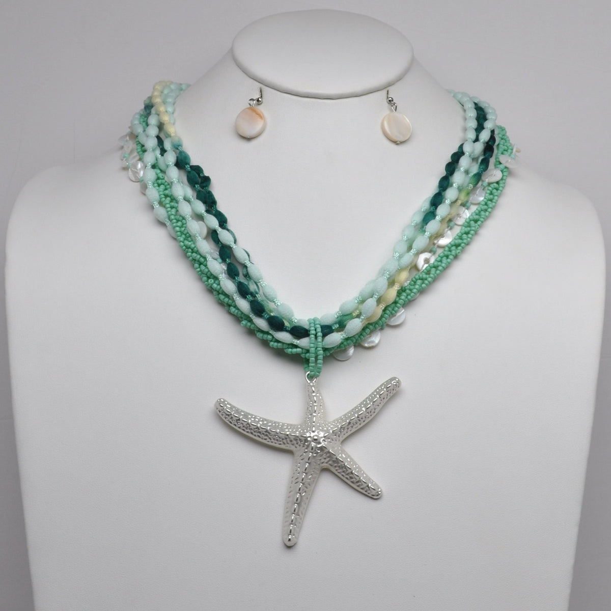 Textured Starfish Multi-Strand Beaded Statement Necklace Set