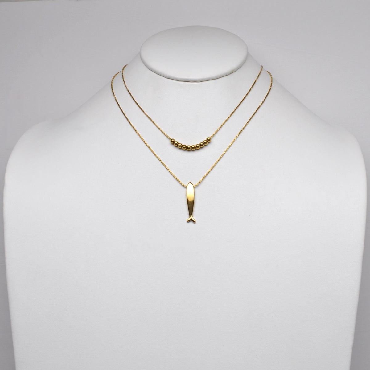 Beaded Layered w/Sardine Pendant Necklace