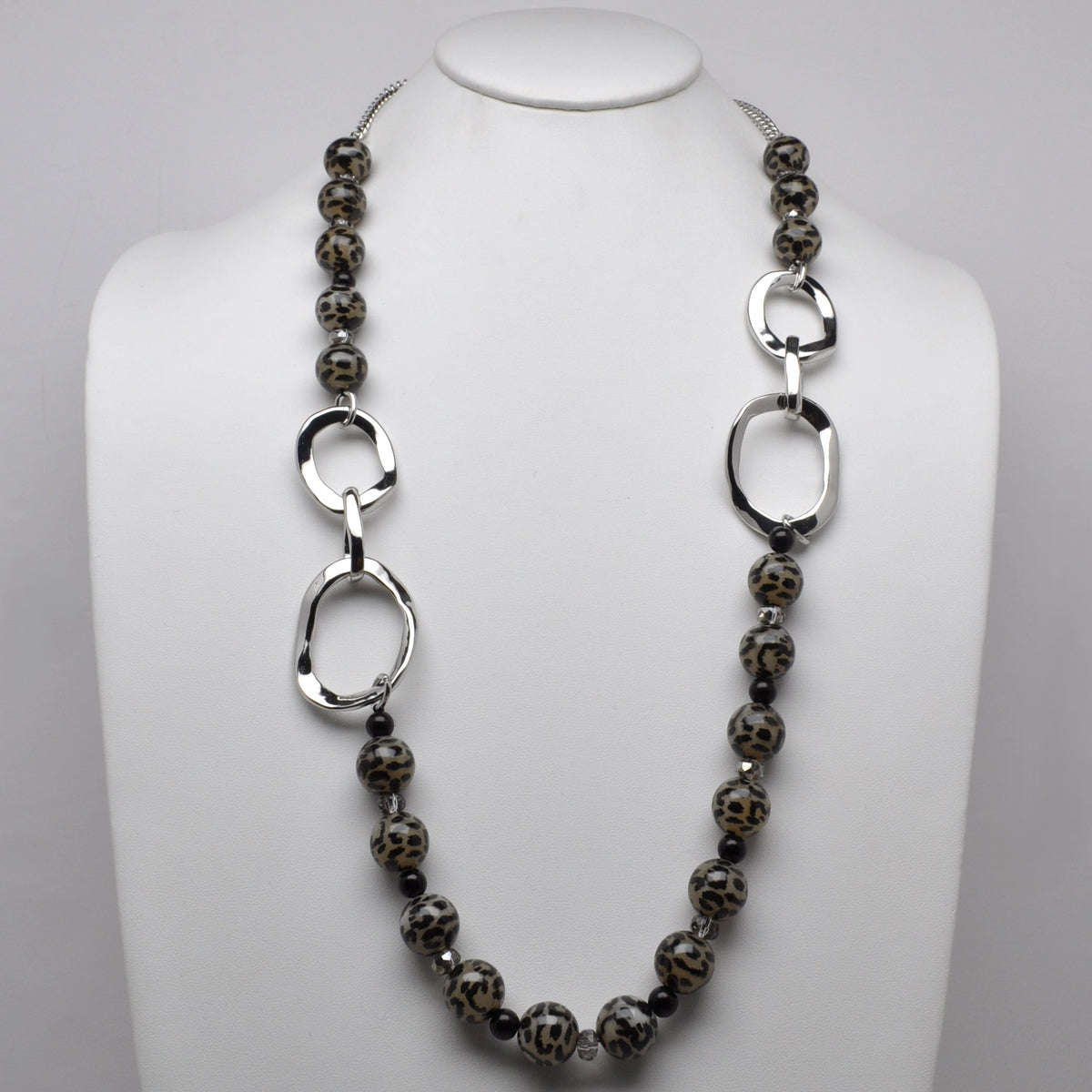 Chunky Leopard-Print & Silver Organic-Link Statement Necklace