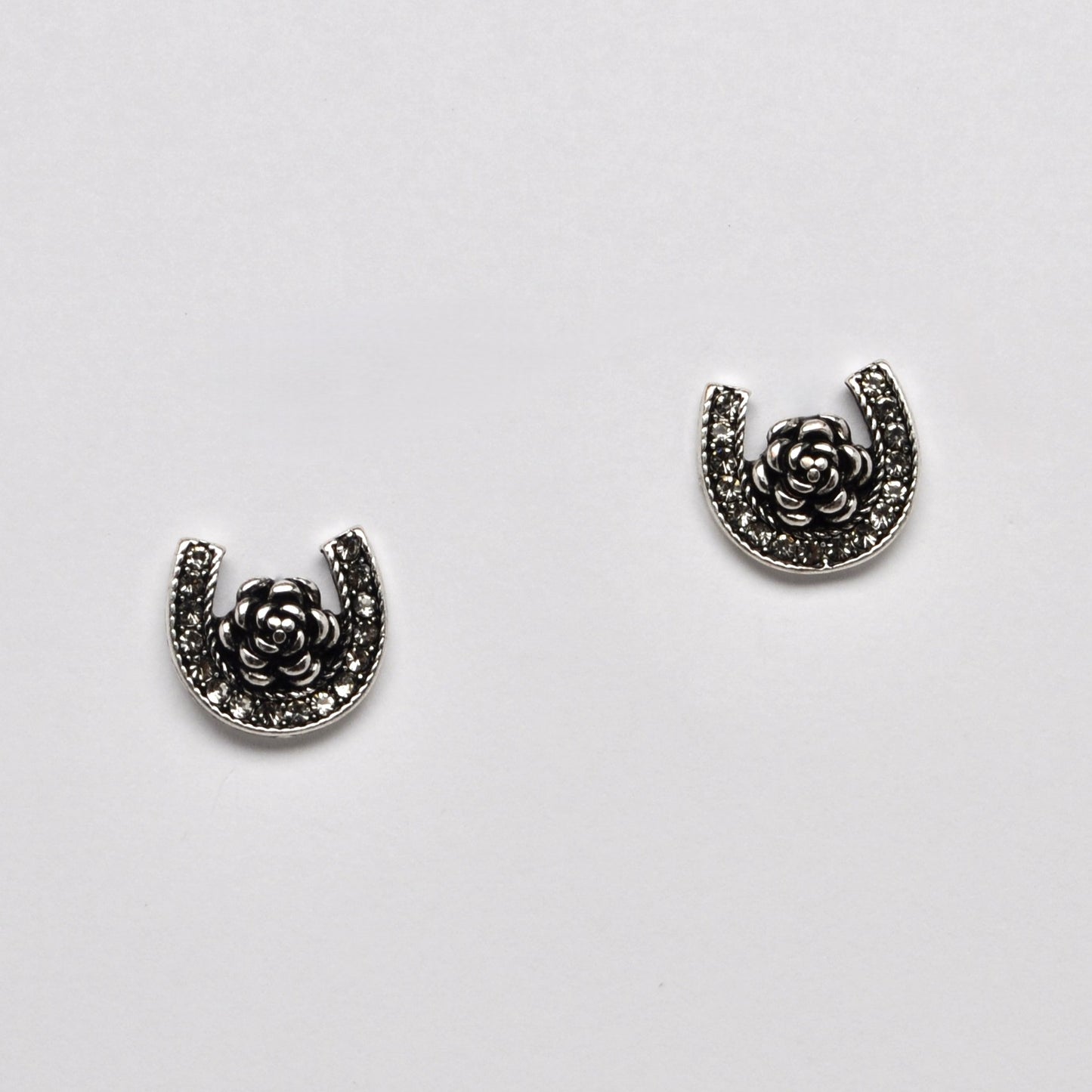 Western Style Horseshoe w/Rose Stud Earrings