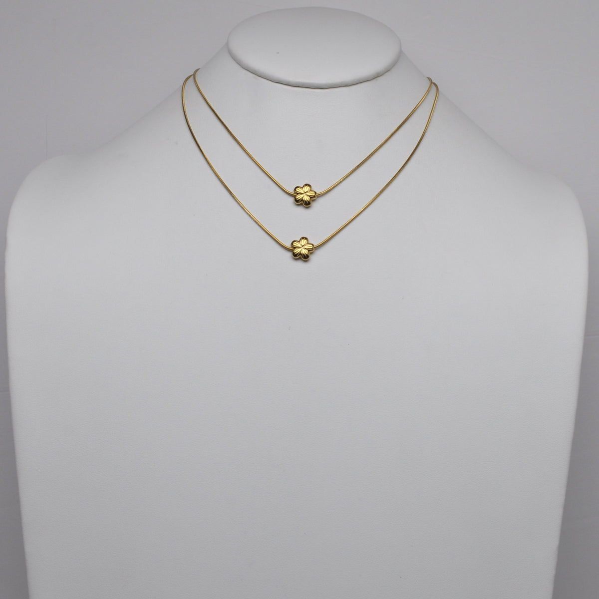 Stainless Steel Layered Flower Pendant Snake Chain Necklace Set