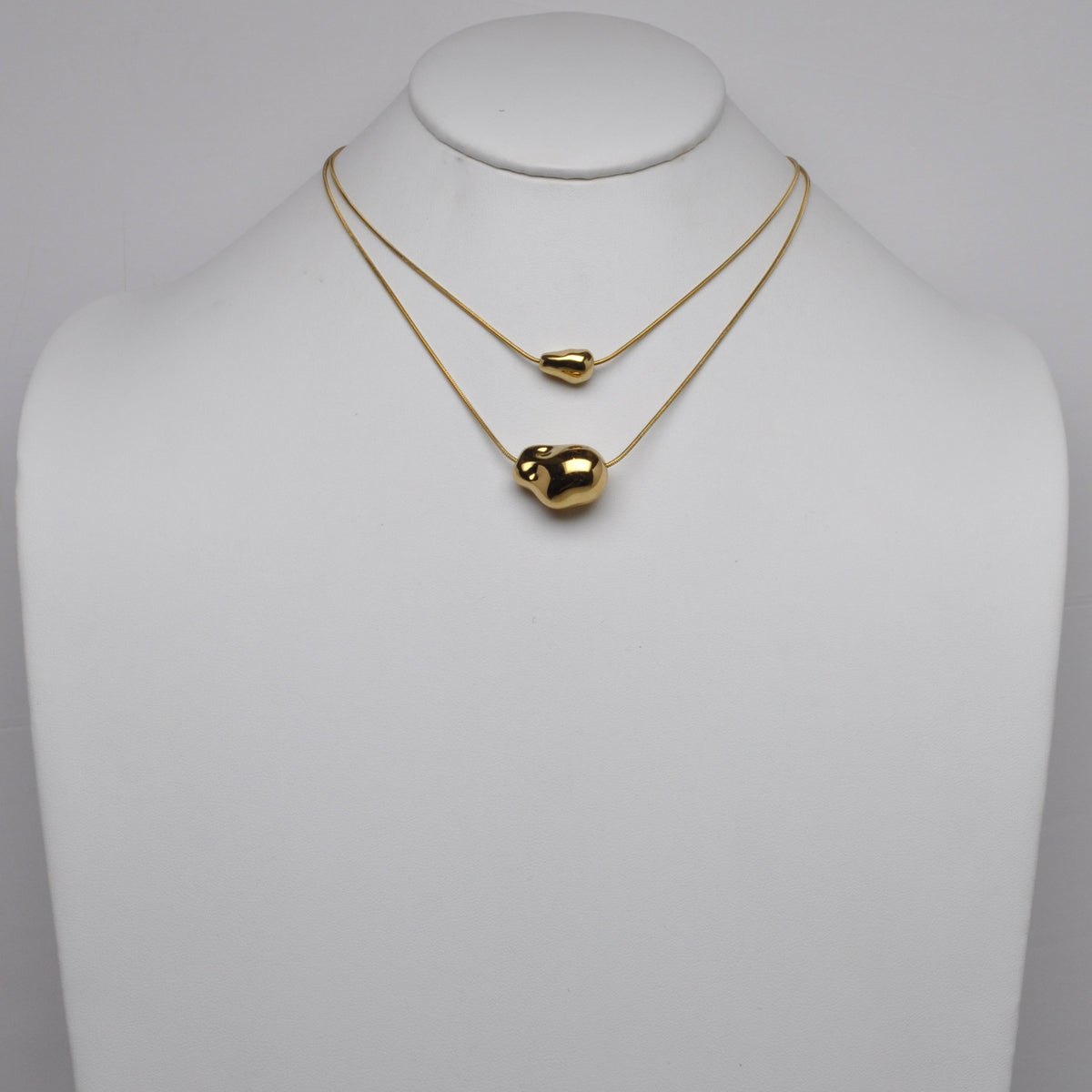 Stainless Steel Layered Abstract Organic Pod Pendant Snake Chain Necklace Set