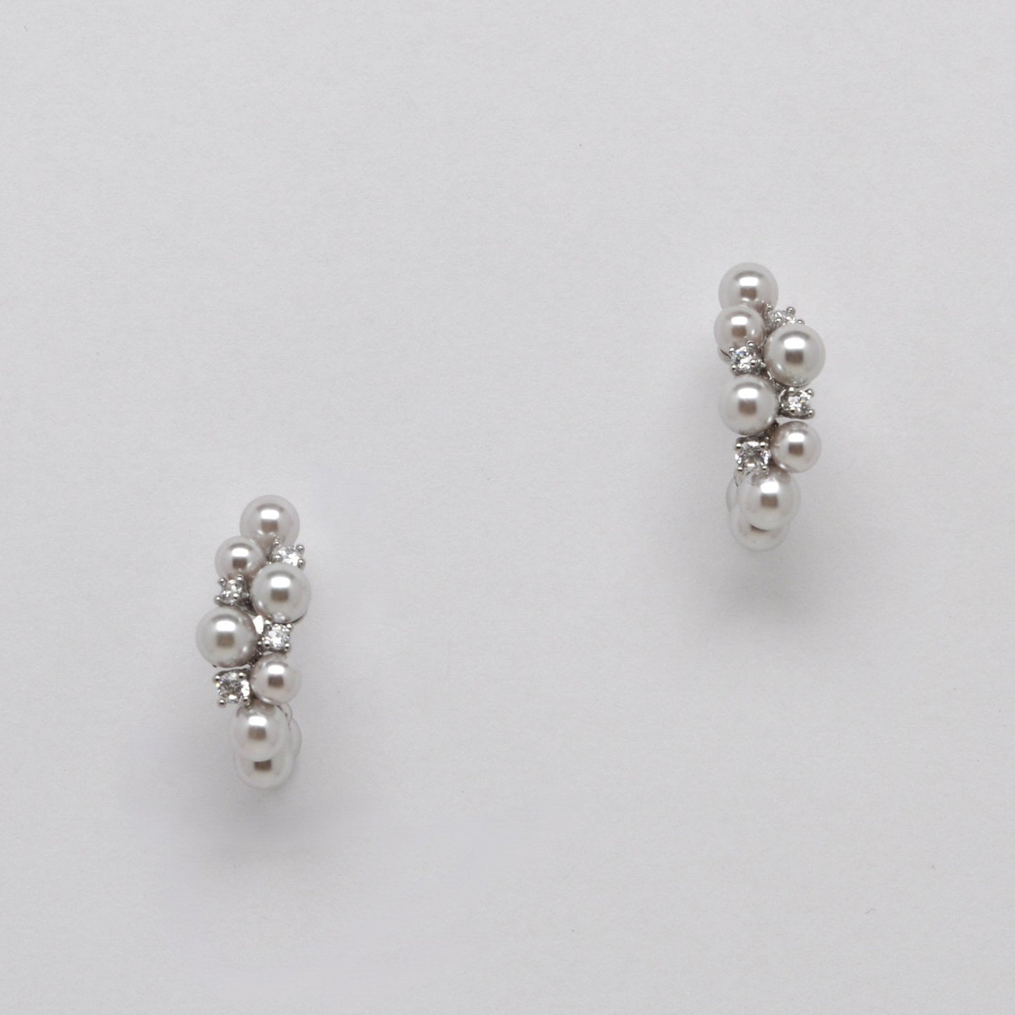 Cluster Pearl and Rhinestone Curved Bar Earrings