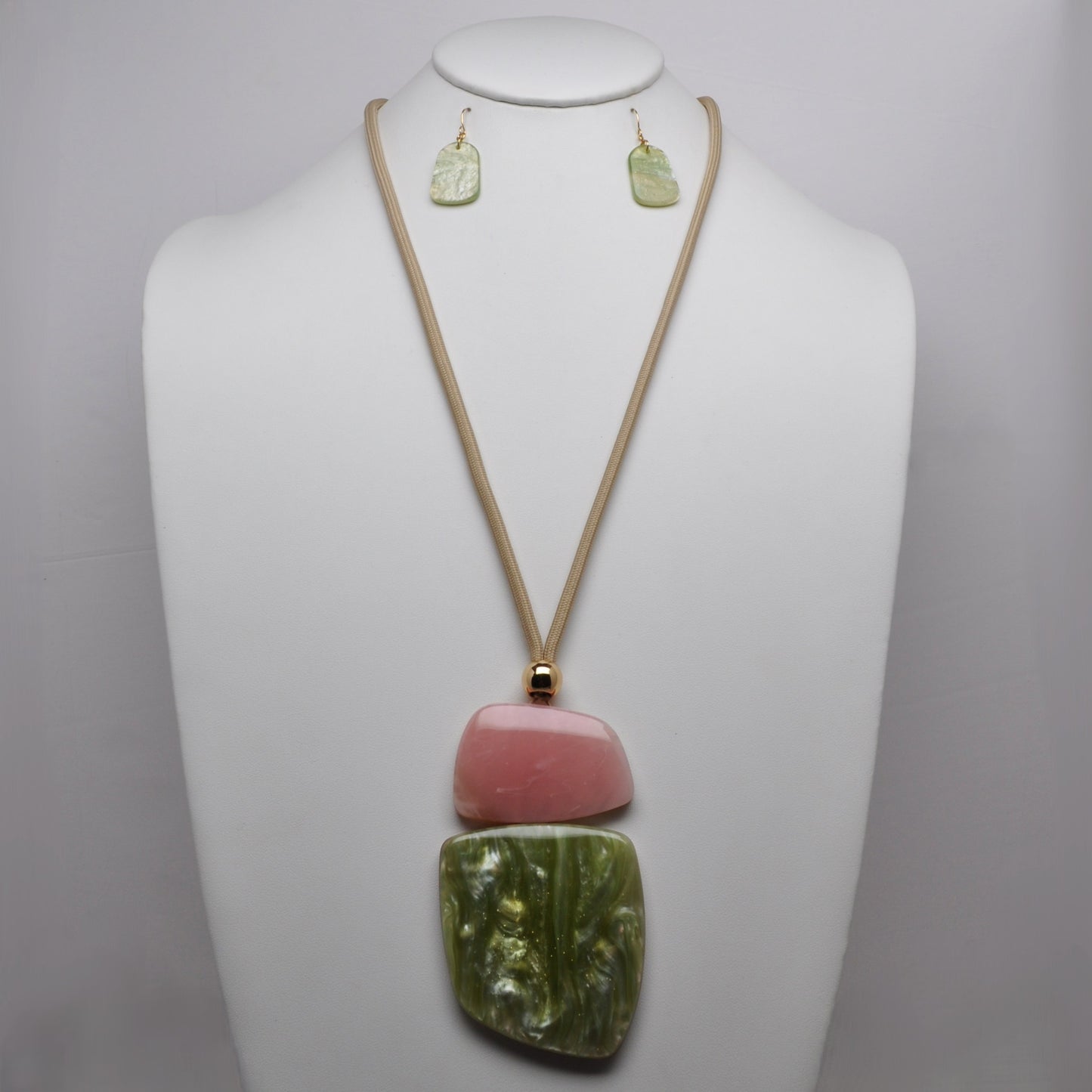 Layered Stone Lucite Pendant Cord Necklace Set