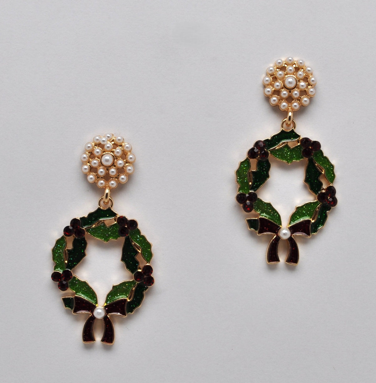 Holiday Holly Bow Vintage Beaded Earrings