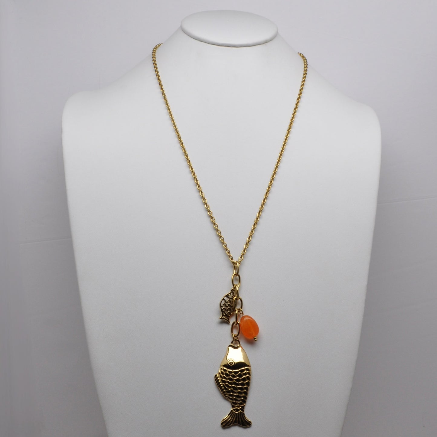 Metal Fish Lucite Drop Charm Necklace