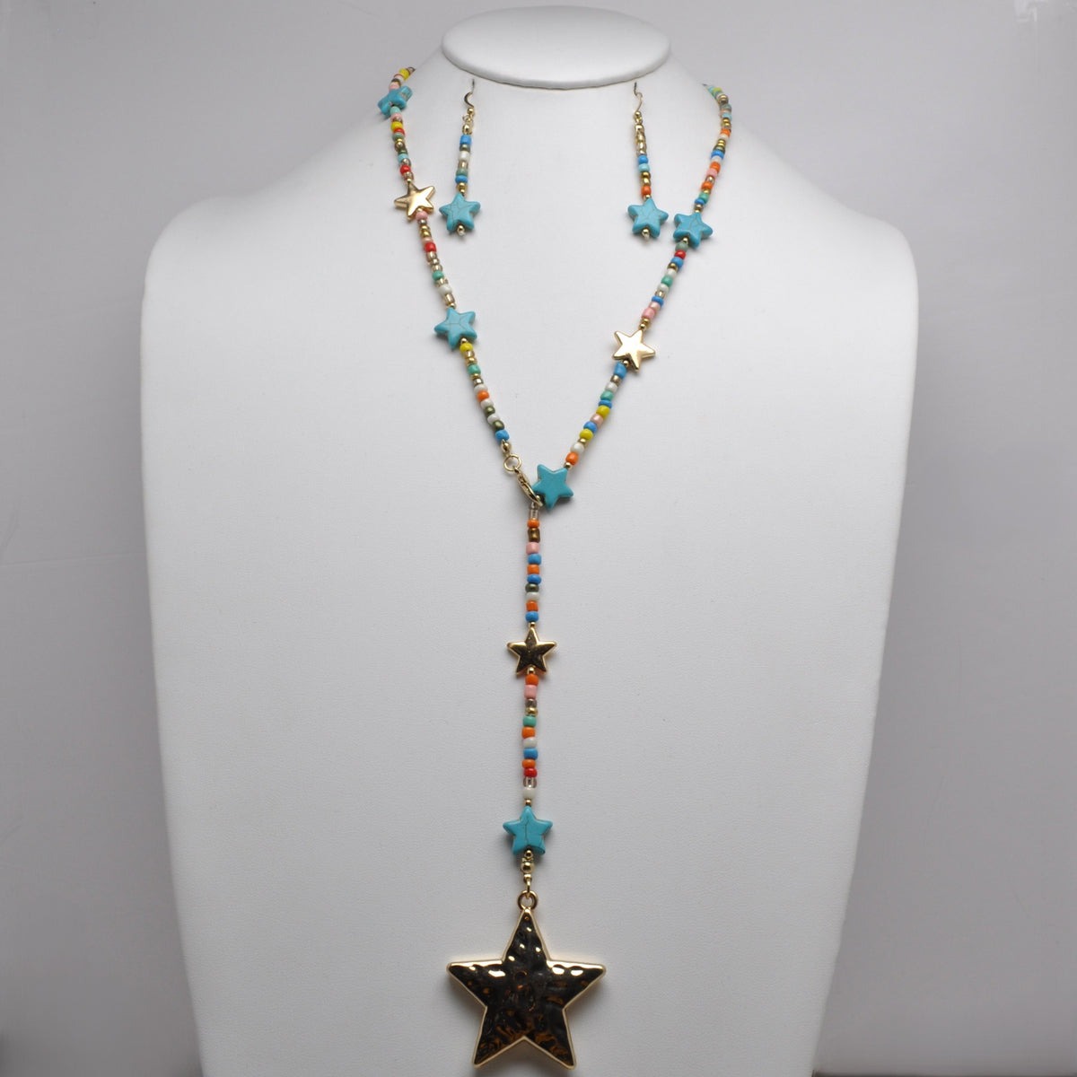 Seed Bead Celestial Star Lariat Necklace