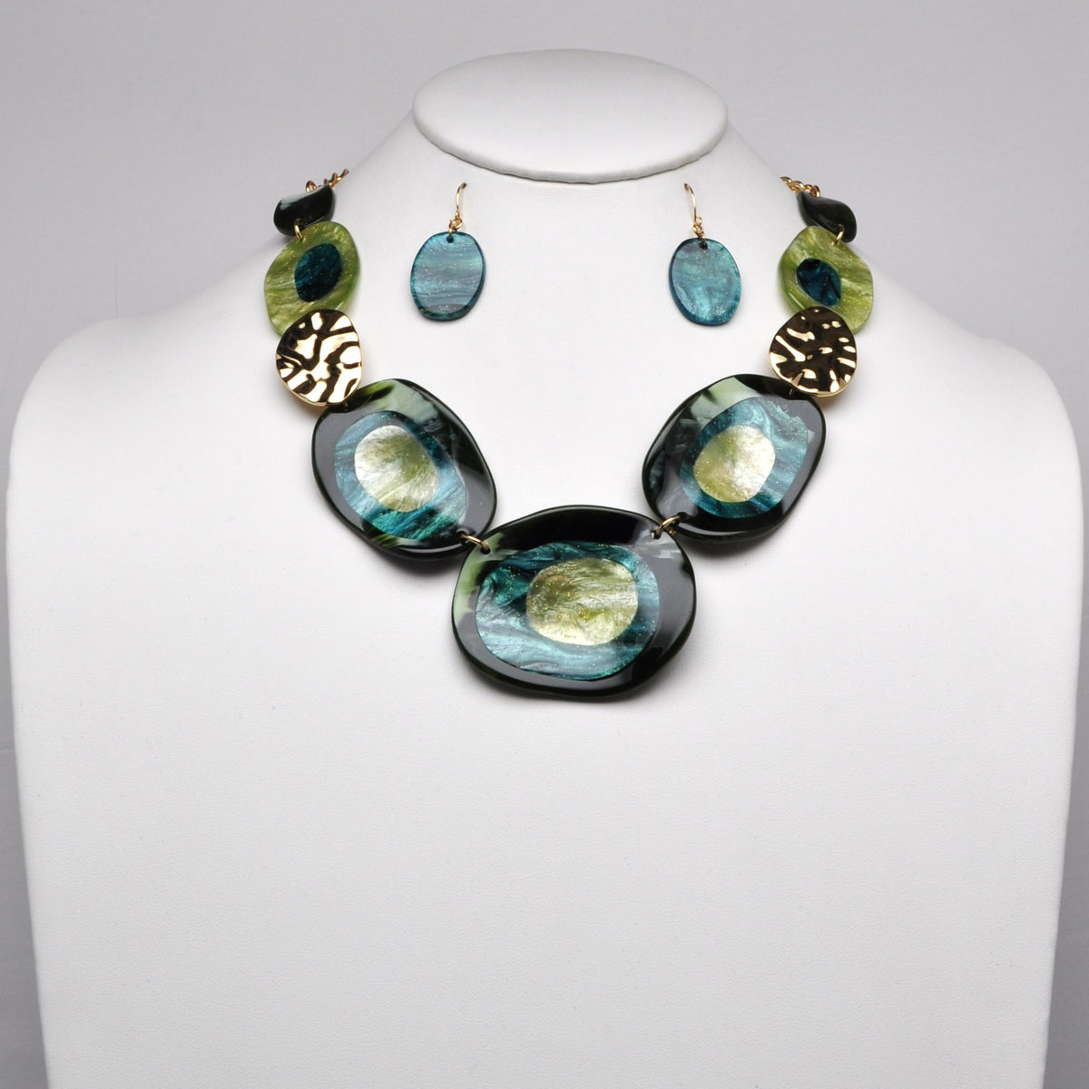 Glittery Lucite Wave Pattern Statement Necklace