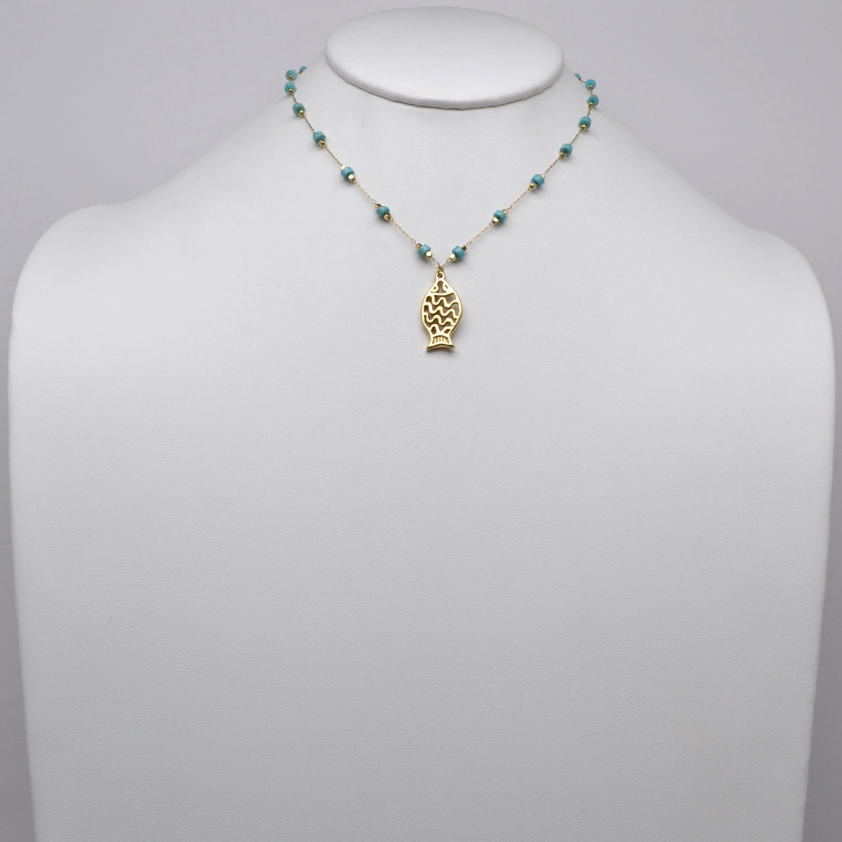 Stainless Steel Beaded Chain Fish Pendant Necklace