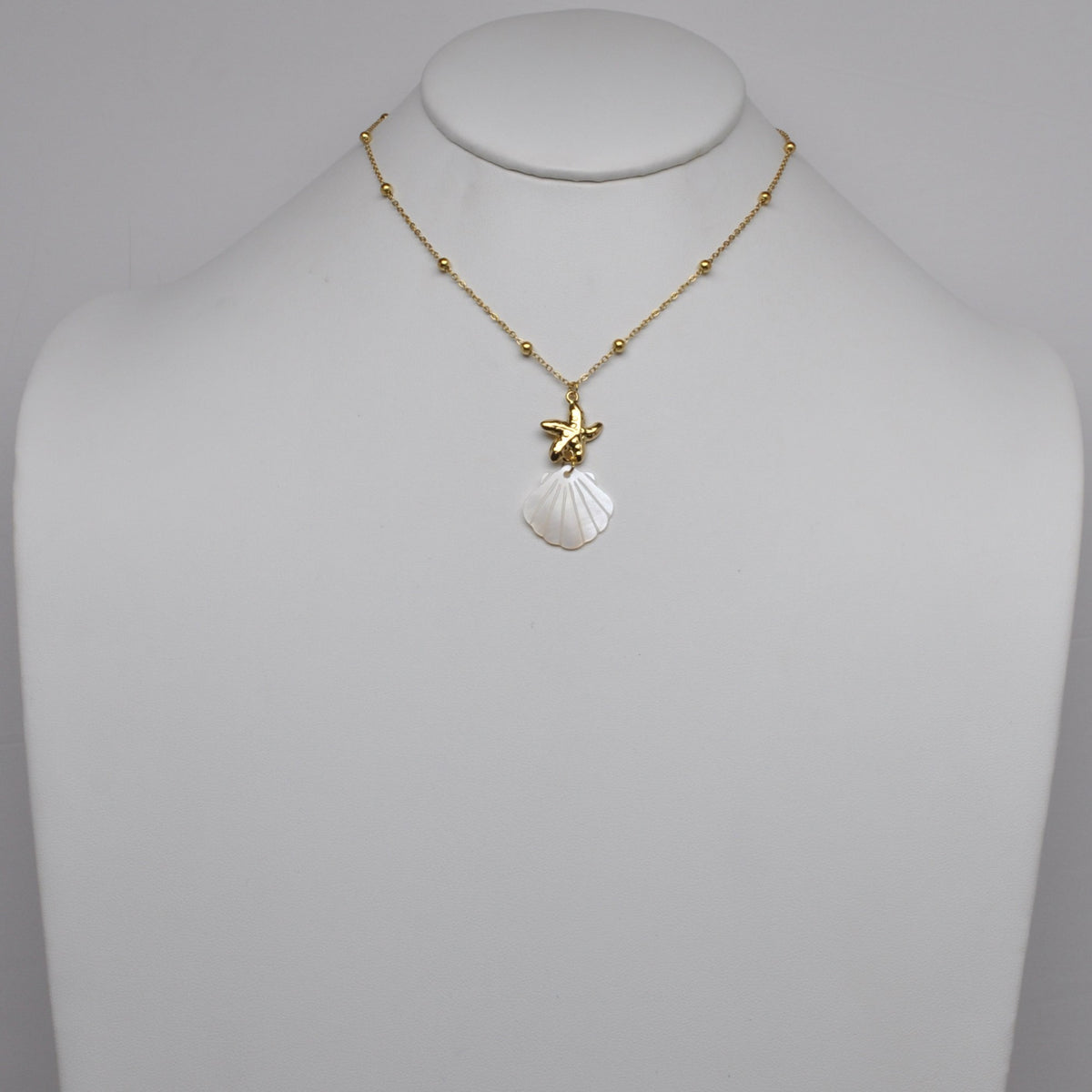 Stainless Steel Seashell Starfish Layered Pendant Necklace