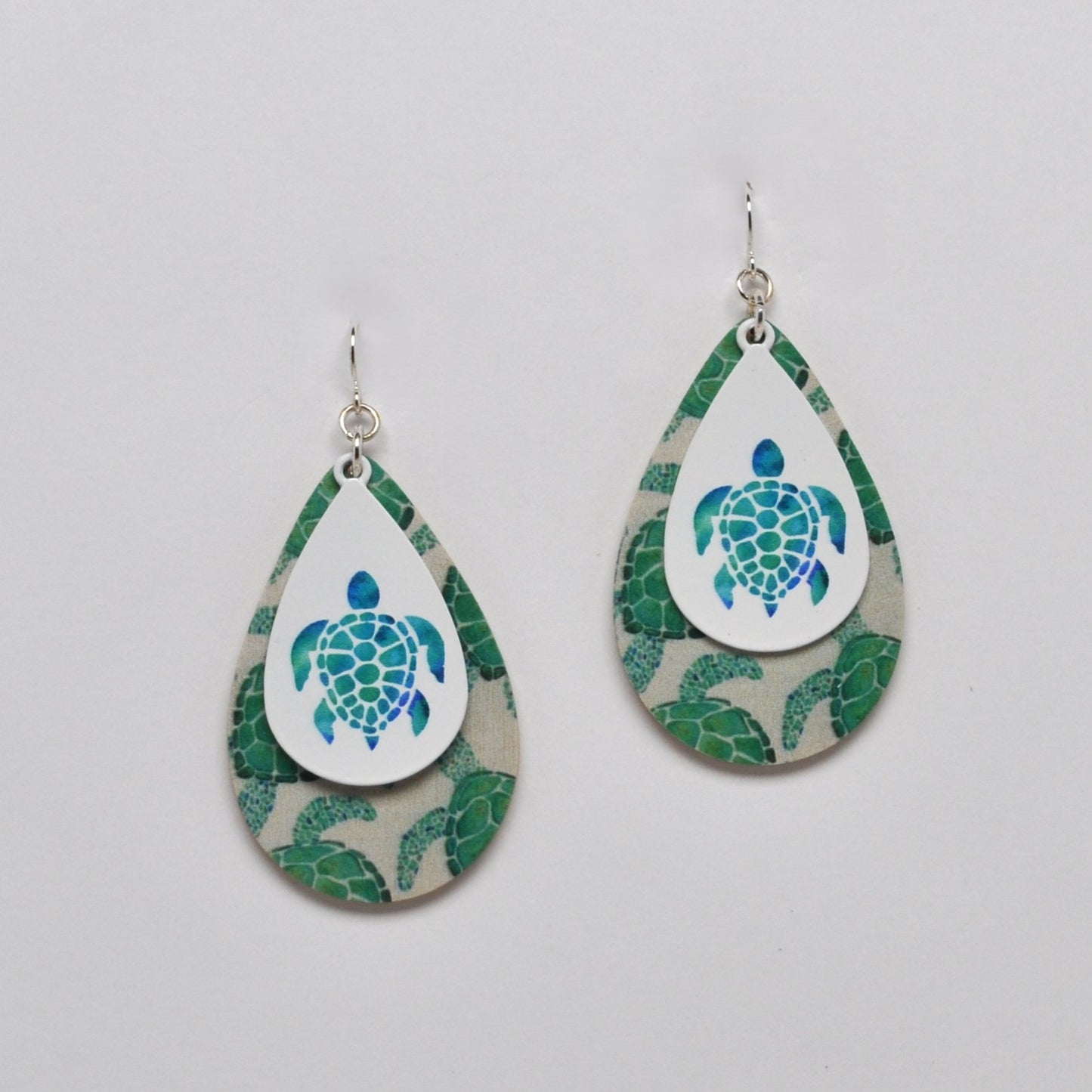 Teadrop Layered Sea Turtle Drop Earrings