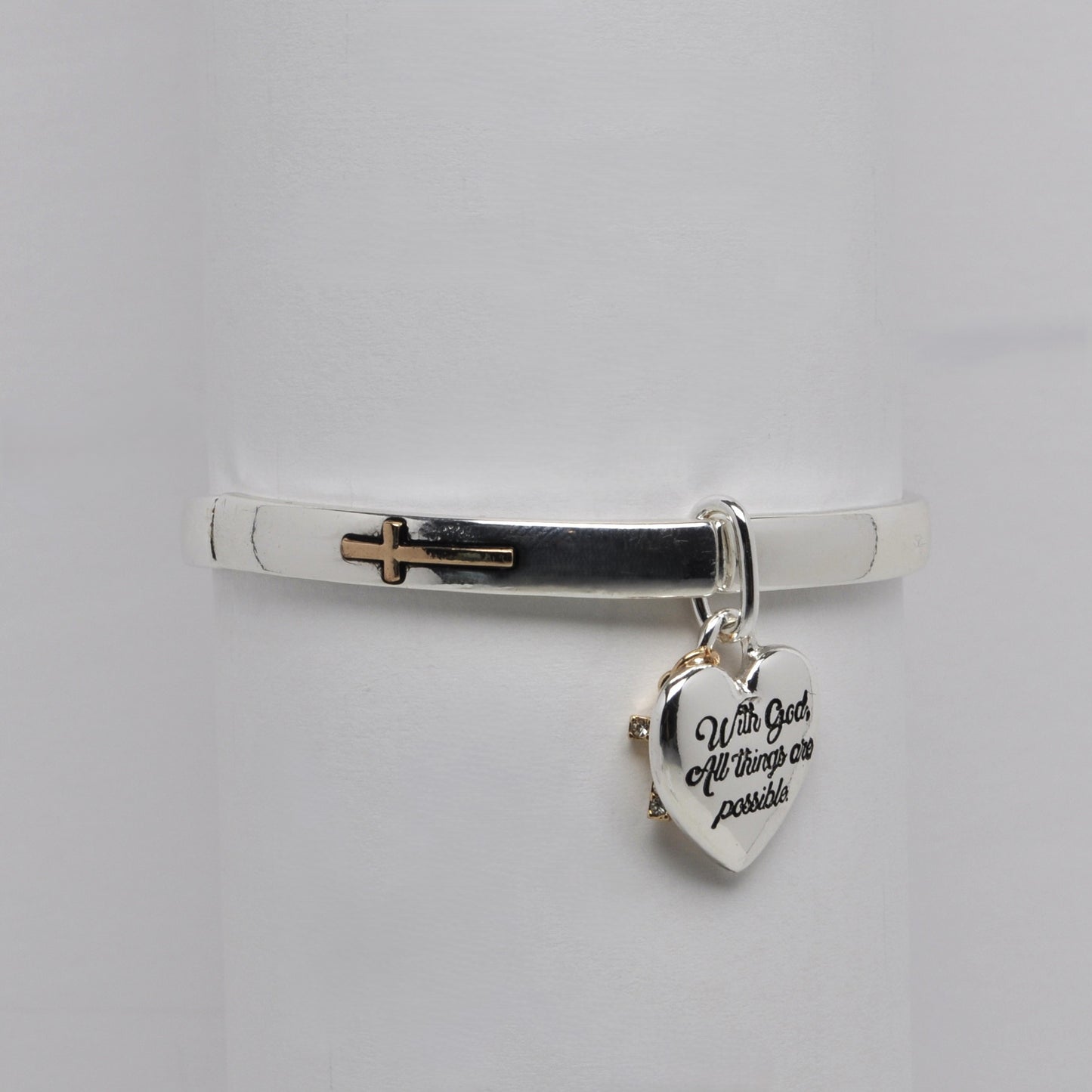 Heart Charm Religious Statement Stretch Bracelet