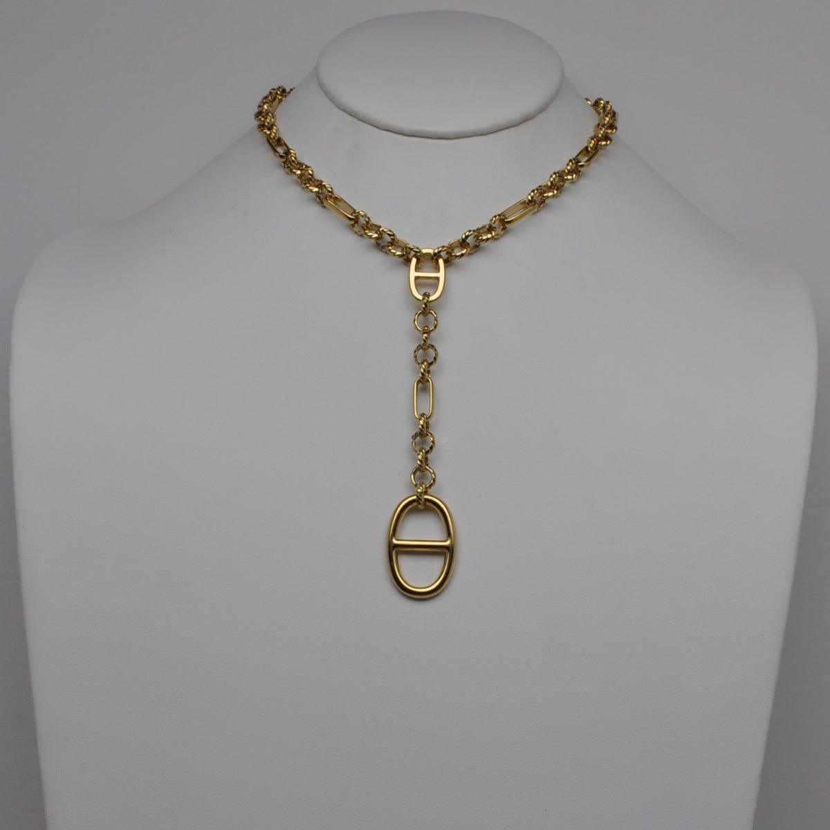 Stainless Steel Geometric Stirrup Link Lariat Choker