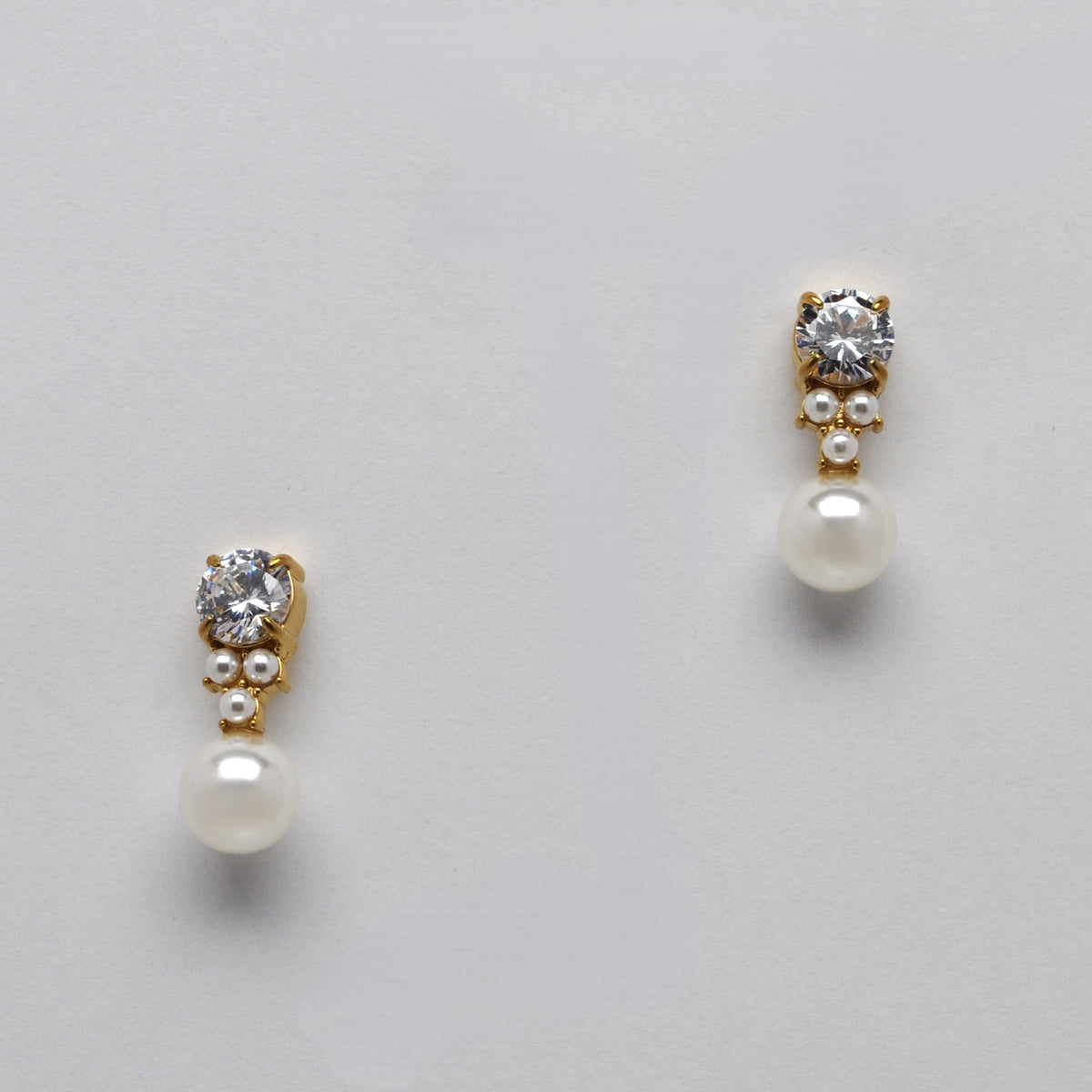 Stainless Steel Round Crystal & Cluster Pearl Drop Earrings