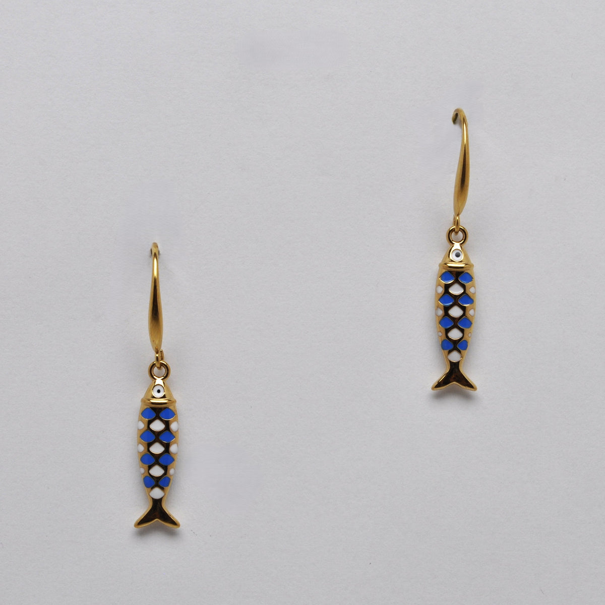 Stainless Steel Patterned Fish Drop Earrings